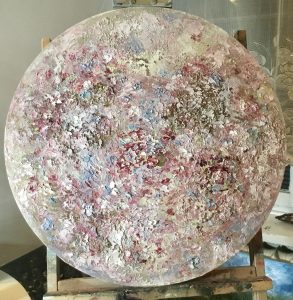 Moon gardens original oil painting on round canvas