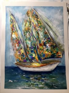 Sun boat original watercolour painting 