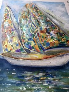 Sun boat original watercolour painting 