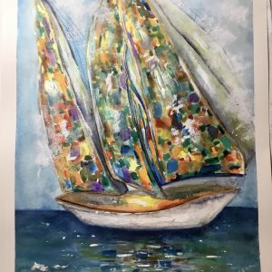 Sun boat original watercolour painting