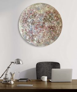 Moon gardens original oil painting on round canvas