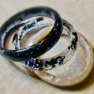 Set of 3 white and black resin bangles