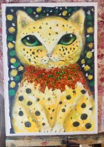 Yellow dots cat painting