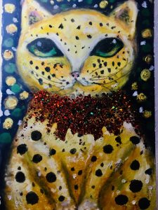 Yellow dots cat painting