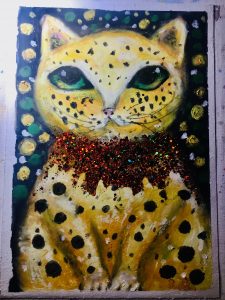 Yellow dots cat painting