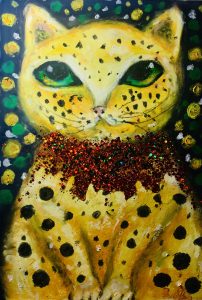 Yellow dots cat painting