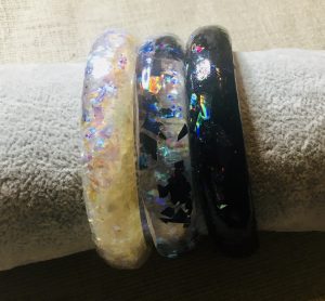 Set of 3 white and black resin bangles