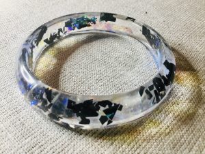 Set of 3 white and black resin bangles