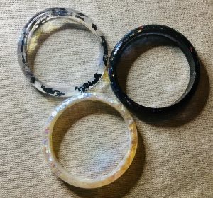 Set of 3 white and black resin bangles
