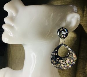 Starry night jewelry set,resin bangle and earrings 