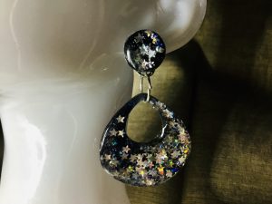 Starry night jewelry set,resin bangle and earrings 