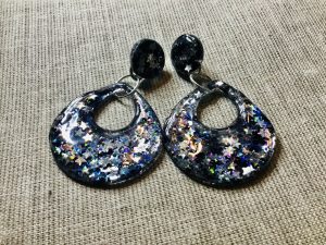 Starry night jewelry set,resin bangle and earrings 