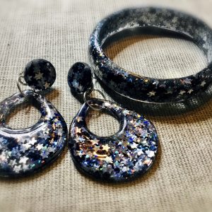Starry night jewelry set,resin bangle and earrings