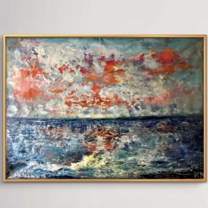 Orange sunset original oil painting