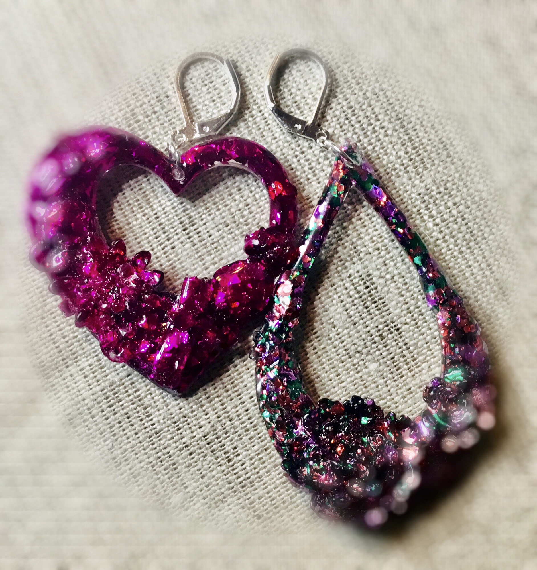 Red & pink glitter earrings set