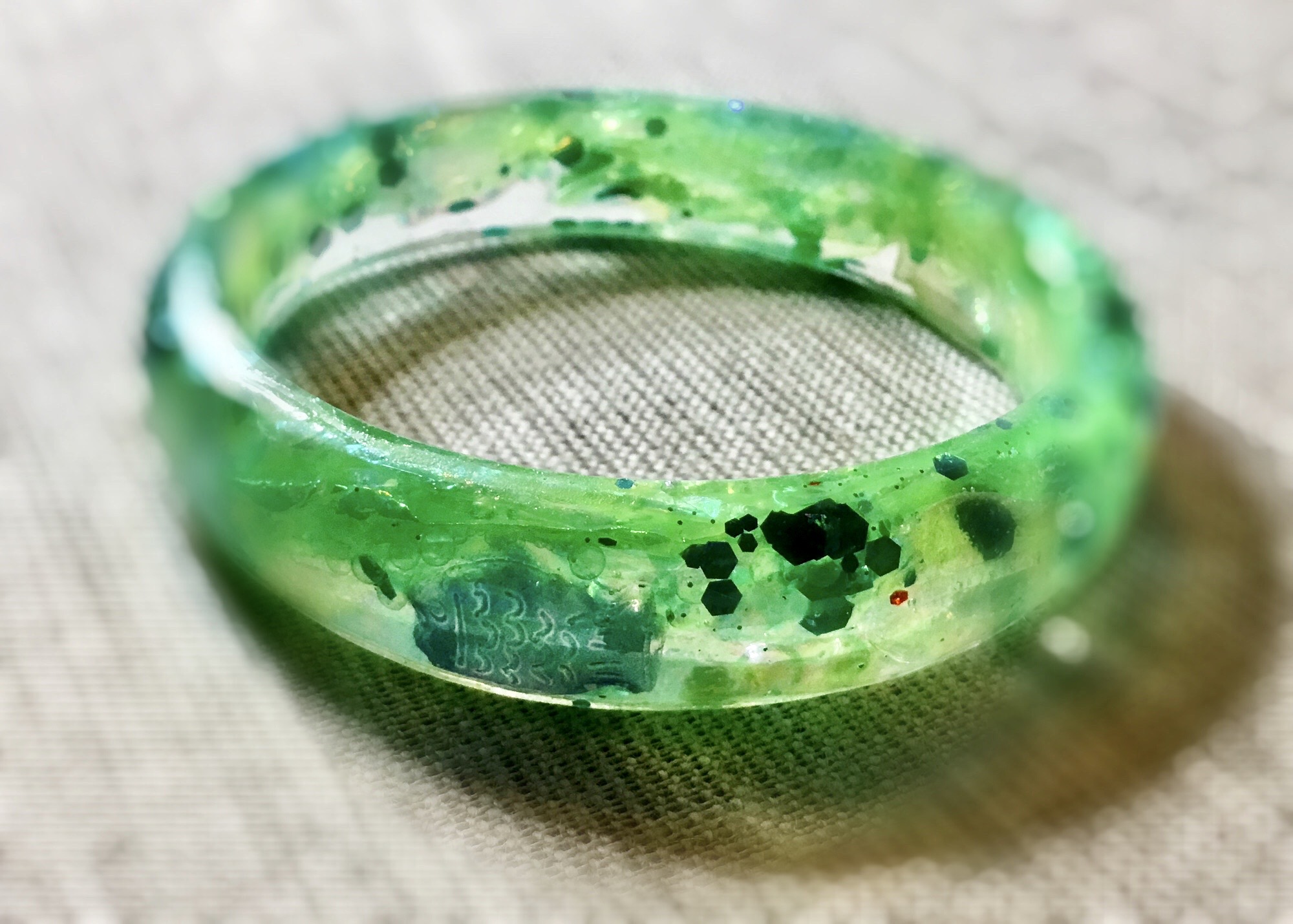 Green fish bangle,handmade resin jewellery