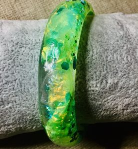 Green fish bangle,handmade resin jewellery 