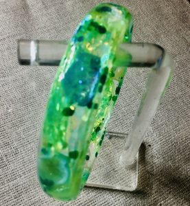 Green fish bangle,handmade resin jewellery 