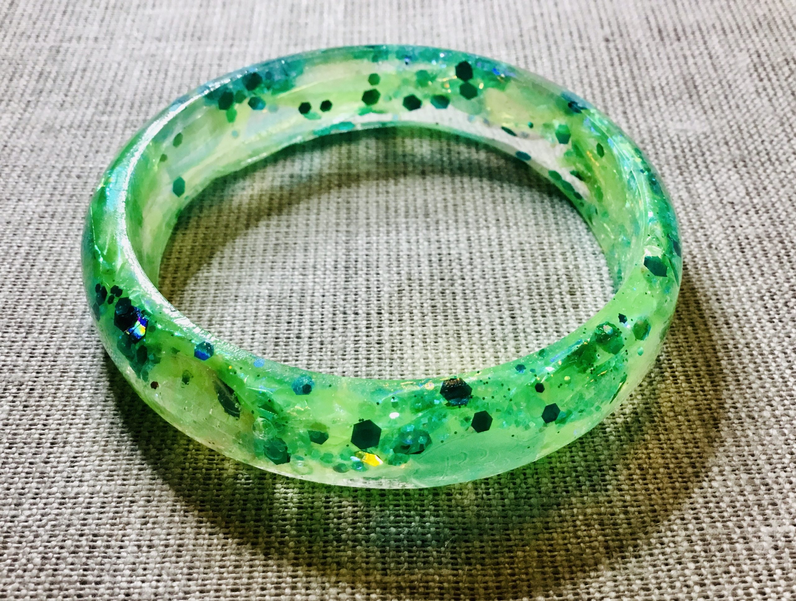 Green fish bangle,handmade resin jewellery