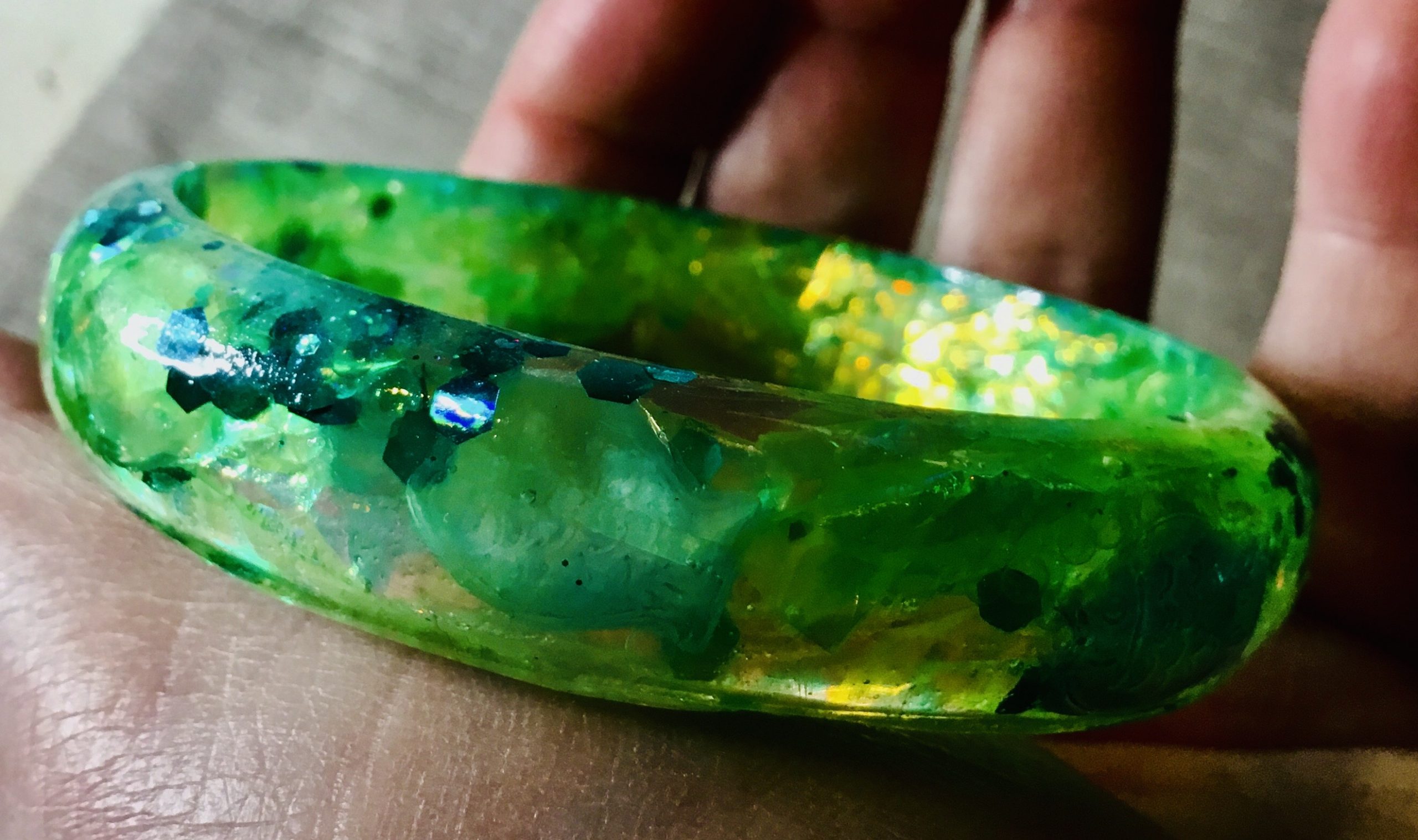 Green fish bangle,handmade resin jewellery
