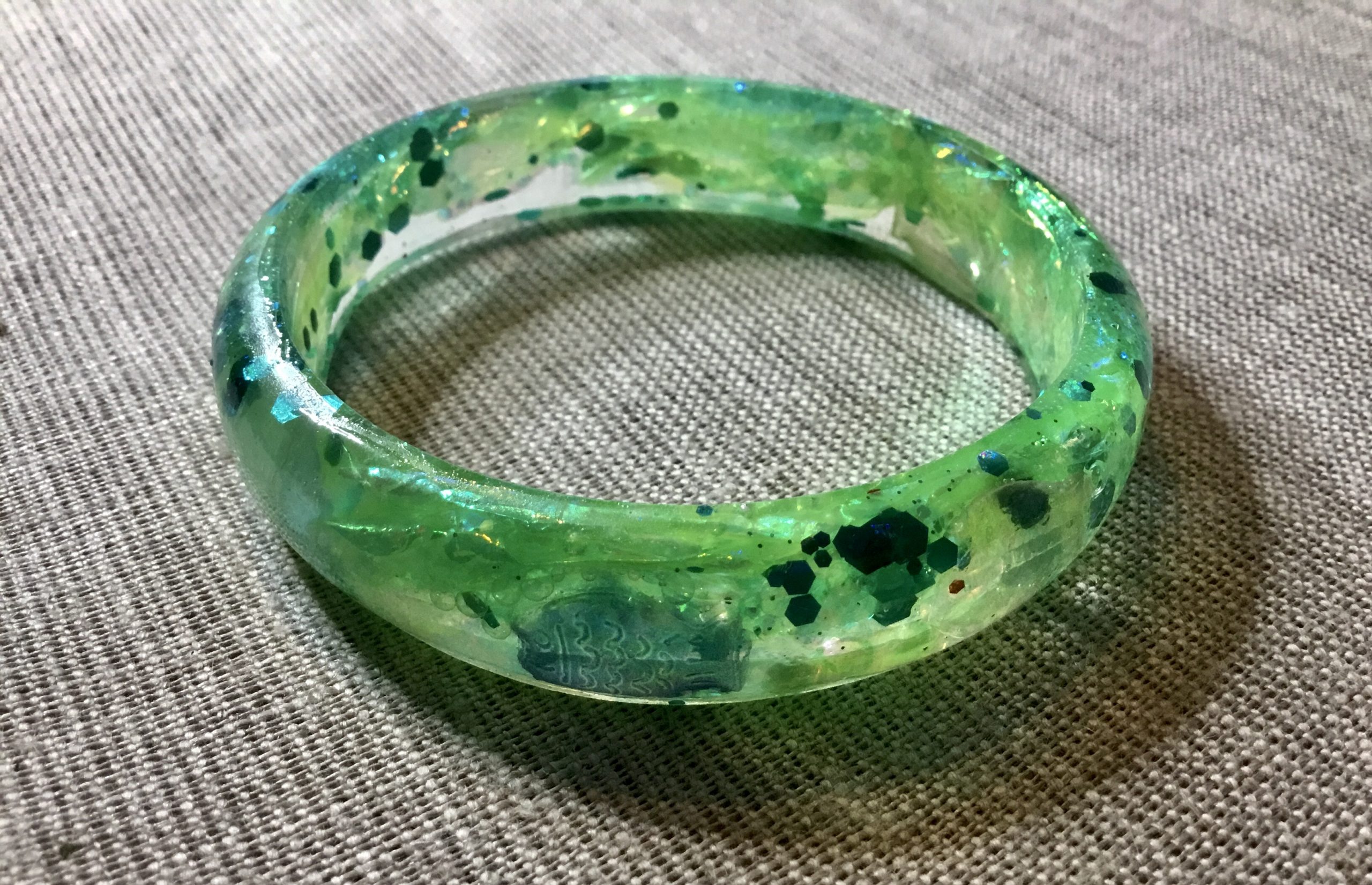 Green fish bangle,handmade resin jewellery
