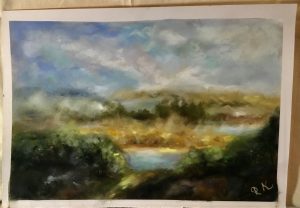 Semi abstract landscape original pastel painting 