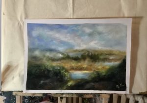 Semi abstract landscape original pastel painting 