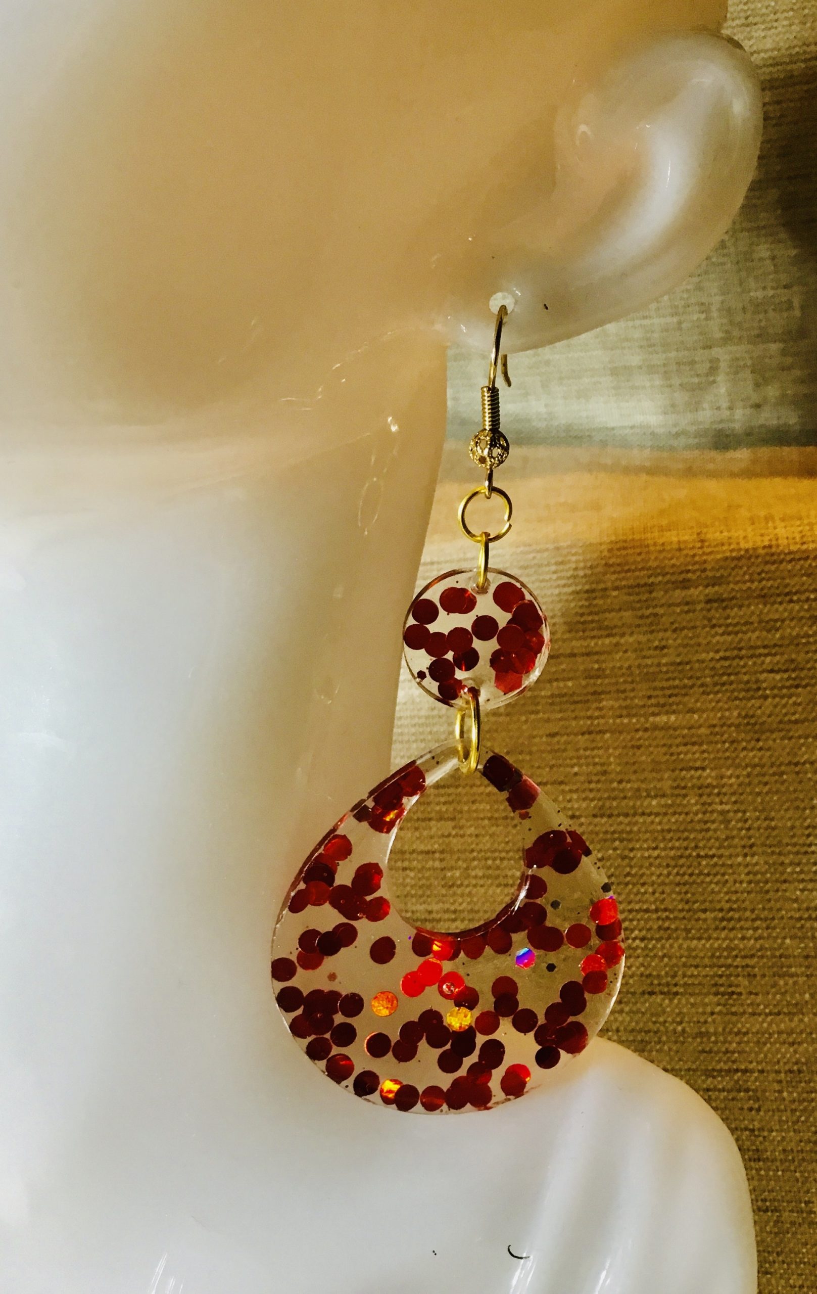 Customized Red pink glitter earrings