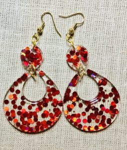 Customized Red pink glitter earrings 