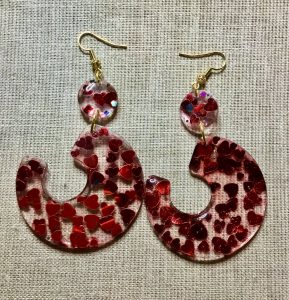 Customized Red pink glitter earrings 