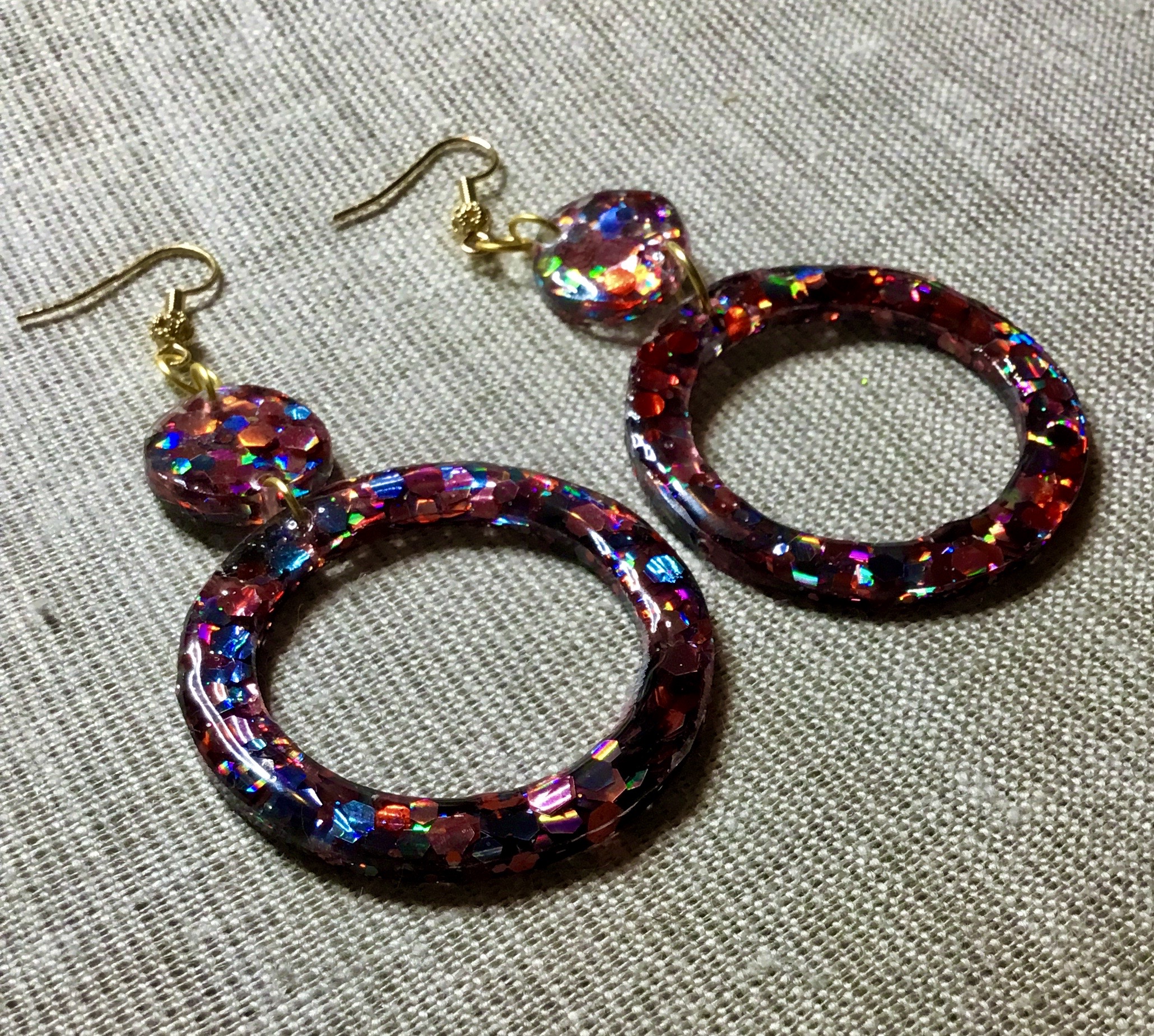 Customized Red pink glitter earrings