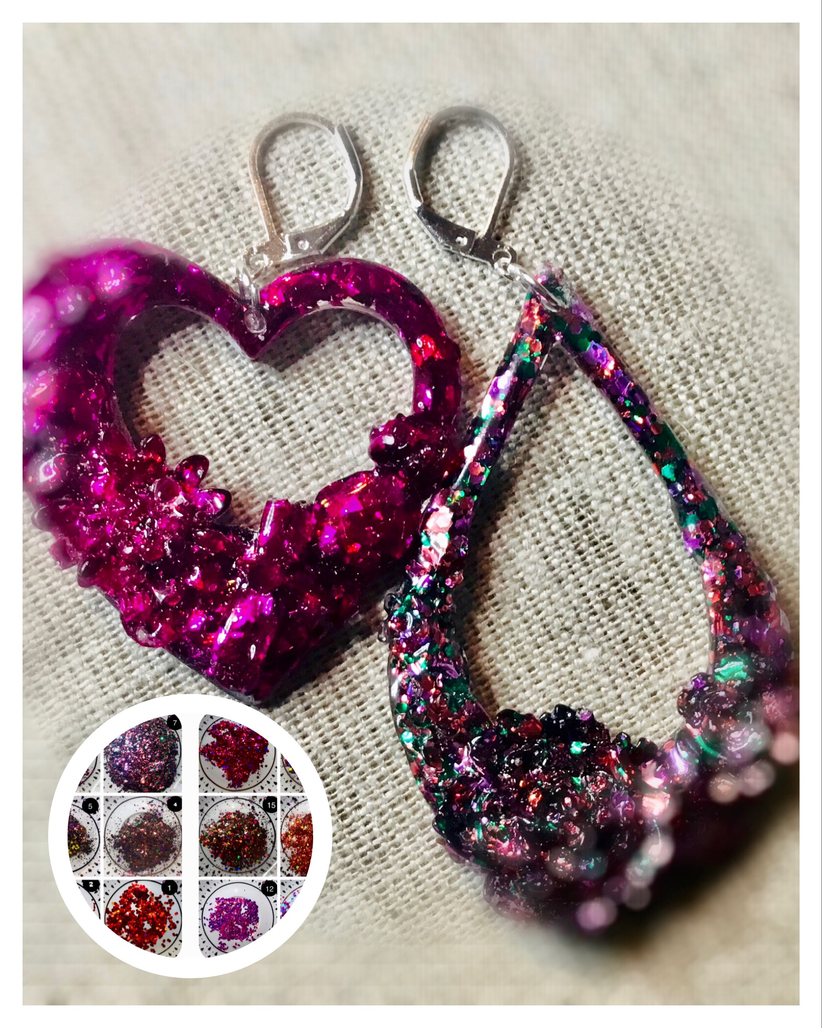 Red & pink glitter earrings set