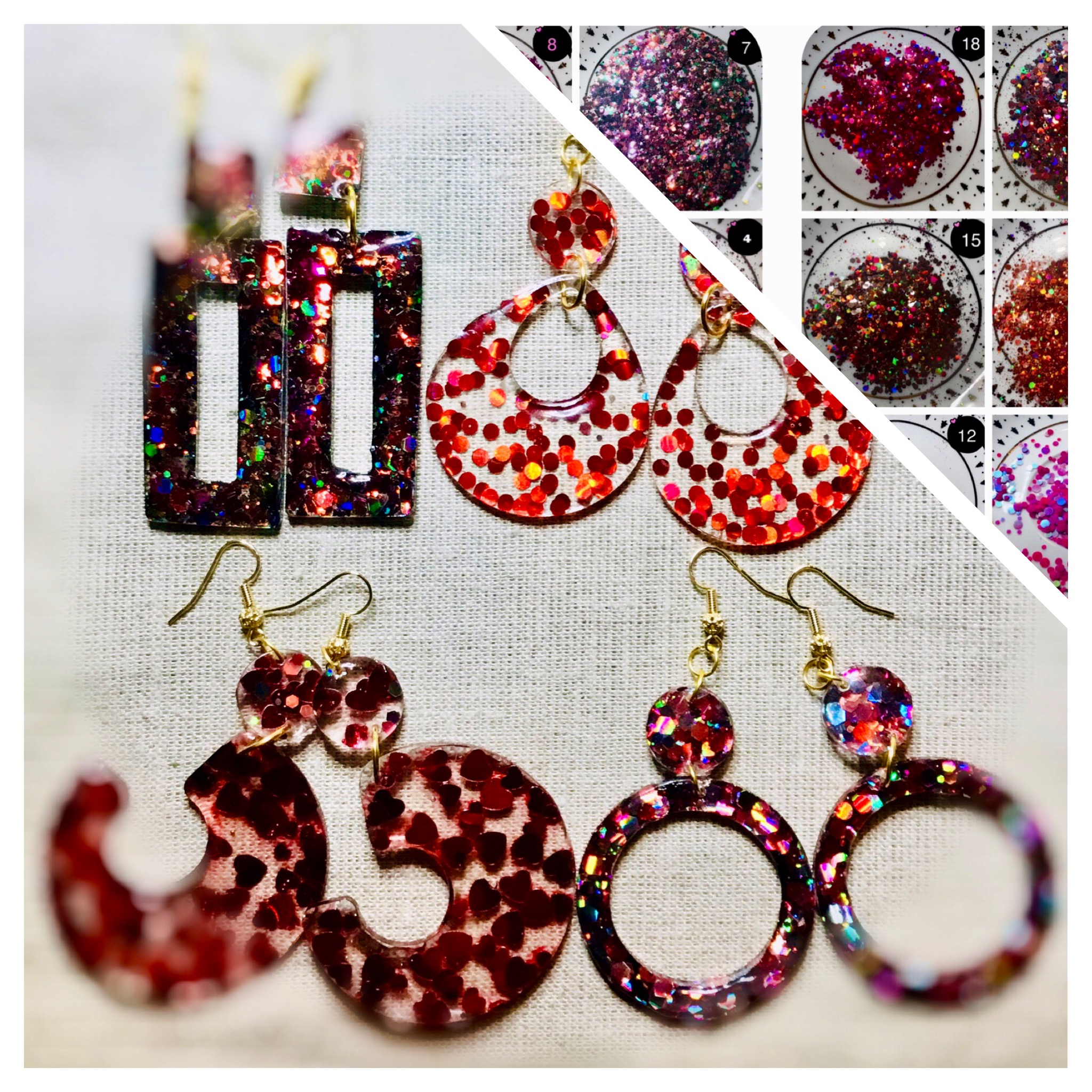 Customized Red pink glitter earrings