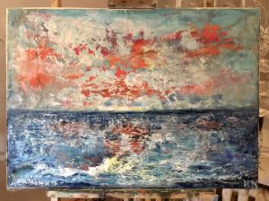 Orange sunset original oil painting 