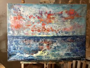 Orange sunset original oil painting 