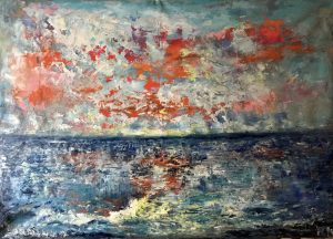 Orange sunset original oil painting 
