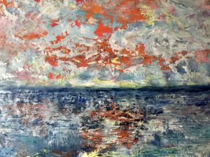 Orange sunset original oil painting 