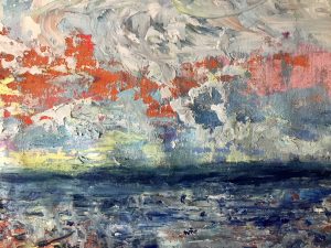 Orange sunset original oil painting 