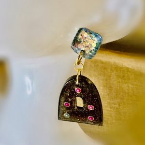 Blue brown glitter earrings
