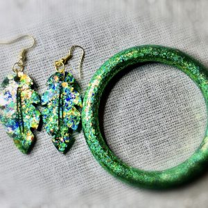 Green glitter jewelry set