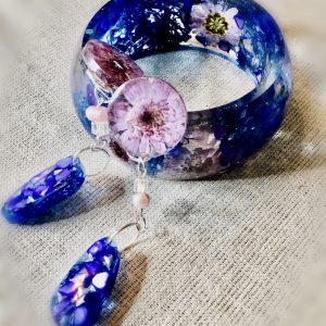 Chrysanthemums bangle and earrings jewelry set