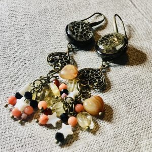 Lotus stem long drop earrings