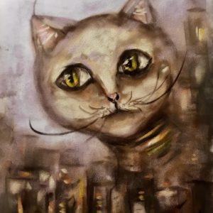 "Cat in Town" – Original Soft Pastel Painting