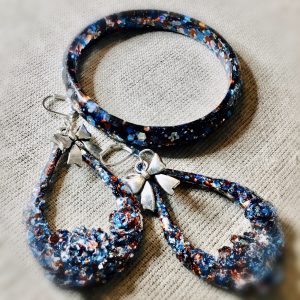 Customized black & blue glitter jewelry set
