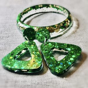 Customized green glitter jewelry set