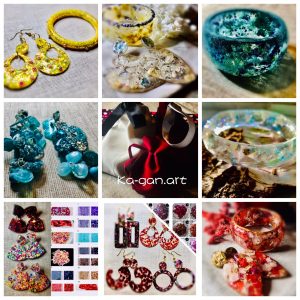 Colourful set of glitter bangle and earrings 