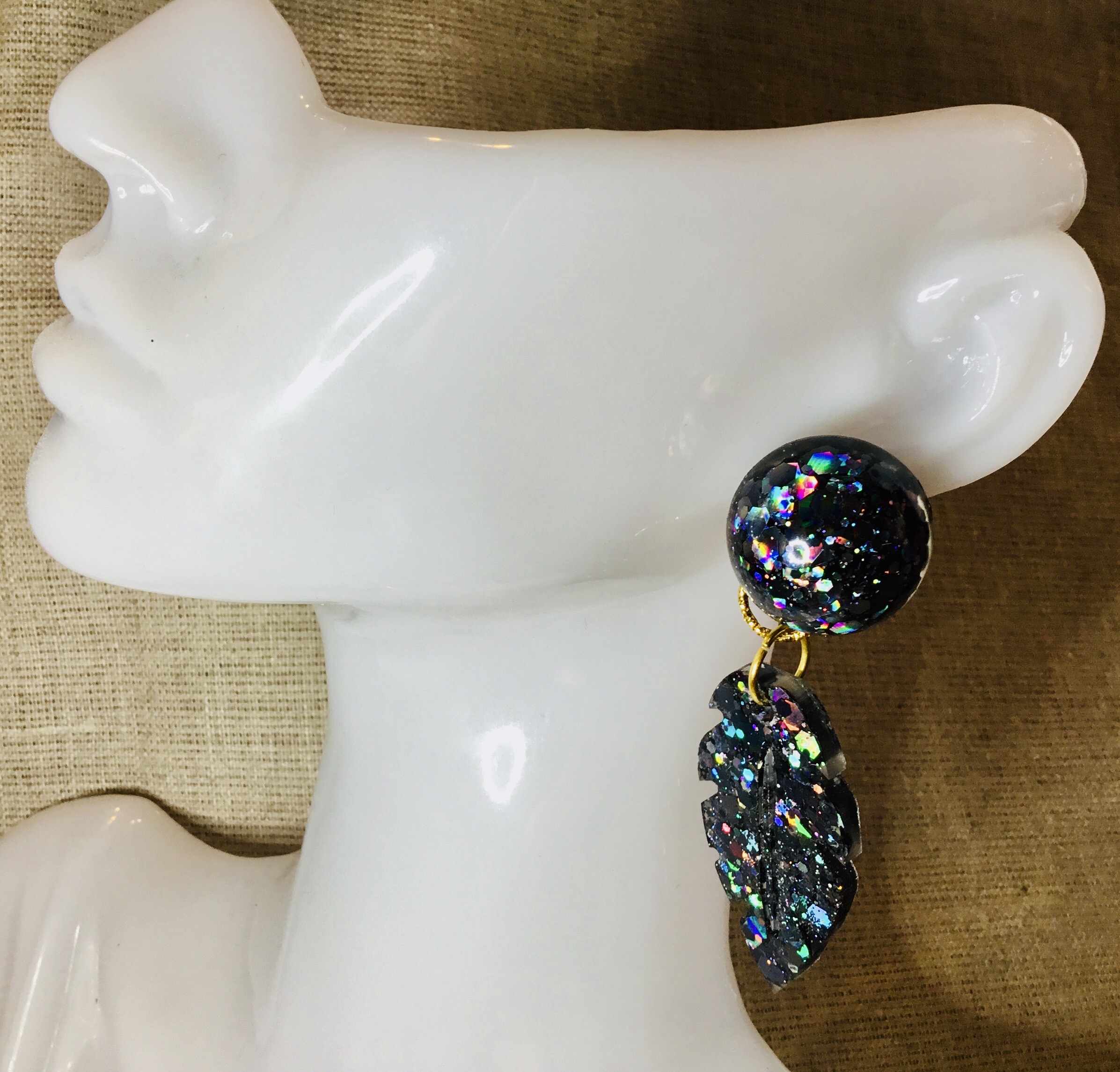 Black glitter bangle and earrings jewellery set