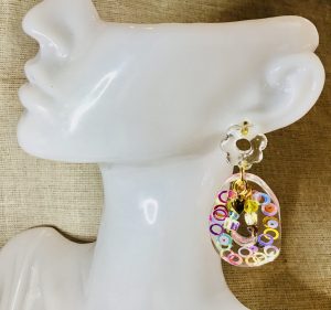 Colourful set of glitter bangle and earrings 