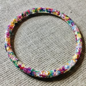 Colourful set of glitter bangle and earrings 