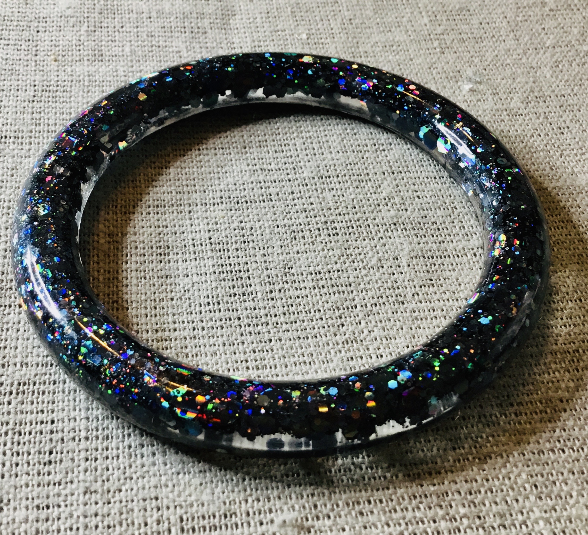 Black glitter bangle and earrings jewellery set